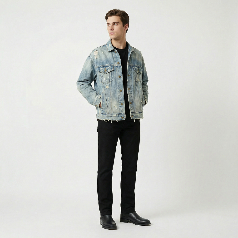 DISTRESSED VINTAGE DENIM JACKET