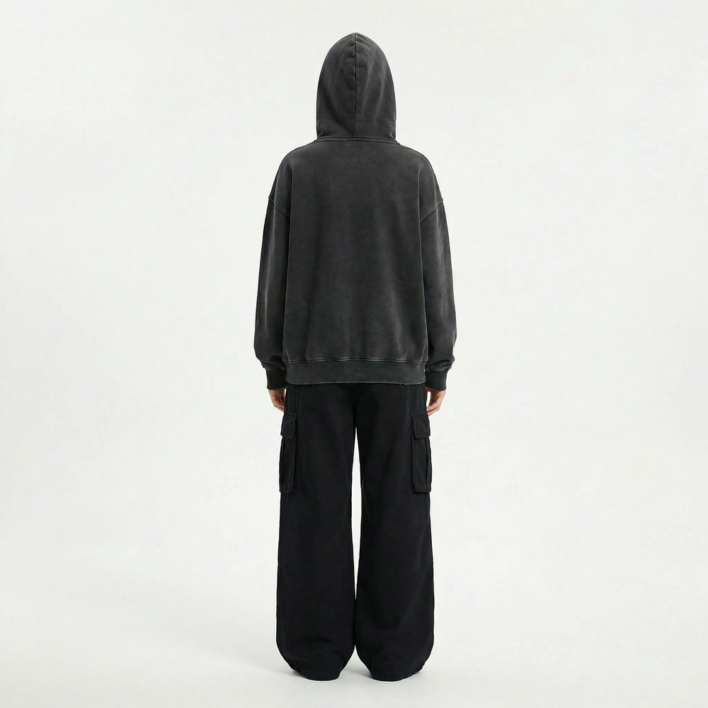 WASHED BLACK HEAVYWEIGHT ZIP-UP HOODIE