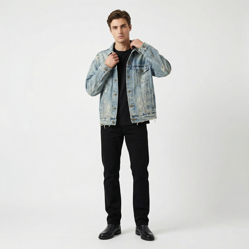 DISTRESSED VINTAGE DENIM JACKET