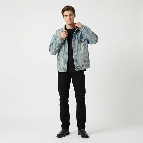 DISTRESSED VINTAGE DENIM JACKET