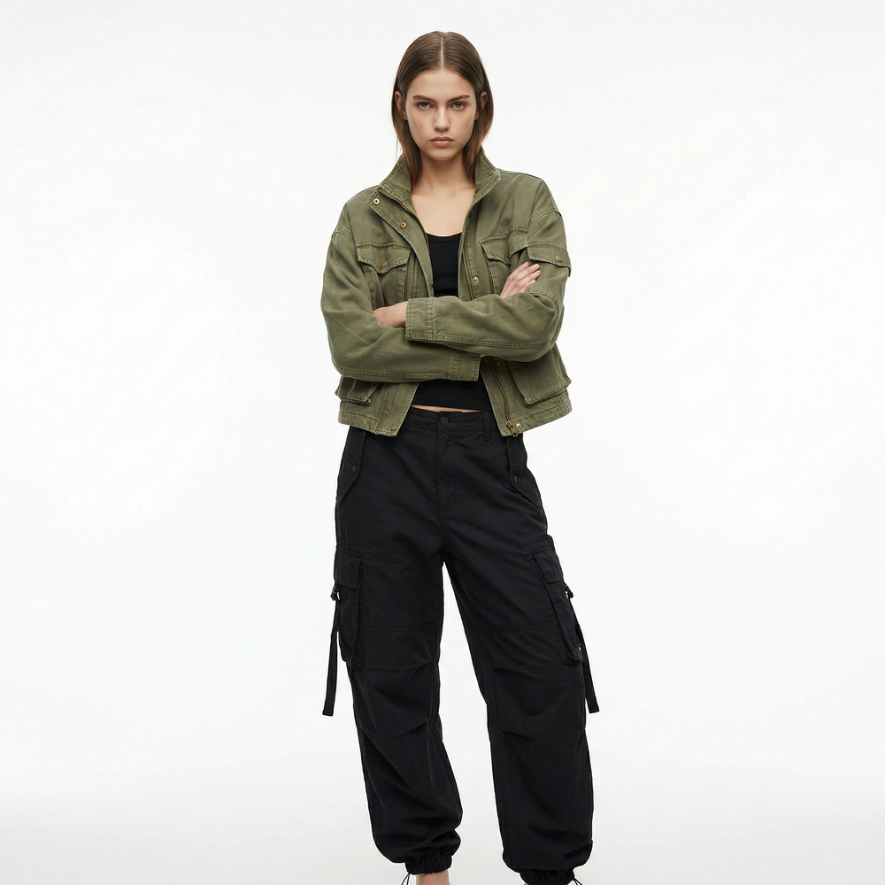 CROPPED MILITARY CARGO JACKET